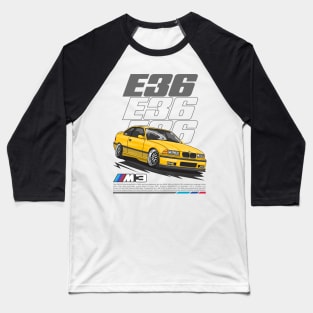 BMW M3 E36 Yellow Baseball T-Shirt